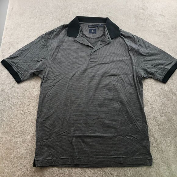 Dockers Mens Golf Polo Shirt Medium Striped Gray Black 100% Cotton Activewear - Picture 8 of 9